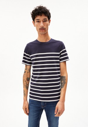 ARMEDANGELS AADROS STRIPES T-Shirt Regular Fit made of Organic Cotton Night Sky-oatmilk | 4596-UBGVD