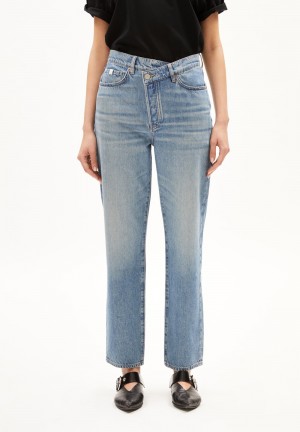 ARMEDANGELS AAIKALA DETAIL Jeans Straight Leg High Waist Organic Cotton Mix Non-Stretch Cerulean | 6714-CJUGV