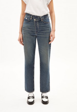 ARMEDANGELS AAIKALA DETAIL Jeans Straight Leg High Waist Organic Cotton Mix Non-Stretch Indigo | 0517-XHEQC