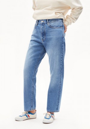 ARMEDANGELS AAIKALA Jeans Straight Leg High Waist recycled Cotton Non-Stretch Medium Slate | 7921-NWSZY