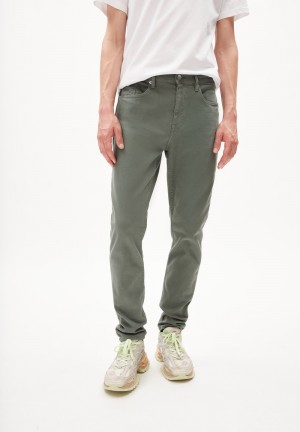 ARMEDANGELS AARJO TARPA GMT DYE Jeans Tapered Leg Mid Waist Organic Cotton Mix Comfort-Stretch Grau Grün | 9053-LWMRJ