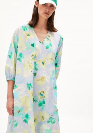 ARMEDANGELS AARVILIN AQUA FLORAL Woven Dress Oversized Fit made of Organic Cotton Morning Sky | 3872-VPHNA