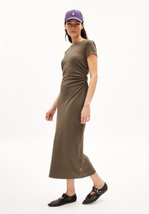 ARMEDANGELS ADAAJA Jersey Dress Slim Fit made of LENZING™ ECOVERO™ Viscose Mix Dried Moss | 6208-CZHTA
