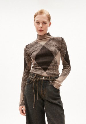 ARMEDANGELS ALAANIA ARGYLE Sweater Slim Fit made of Organic Cotton Kaffee | 0765-WMHXZ