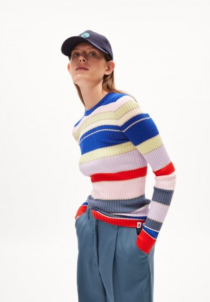 ARMEDANGELS ALAANIA COLLEGE STRIPE Sweater Slim Fit made of Organic Cotton Dynamo Blue-red Alert | 0362-QVZXP