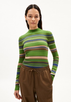 ARMEDANGELS ALAANIA NEW STRIPES Sweater Slim Fit made of Organic Cotton Ivy Green-cinnamon Dust | 6149-SMLOZ