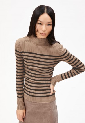 ARMEDANGELS ALAANIA PLACED STRIPES Sweater Slim Fit made of Organic Cotton Cinnamon Dust-coffee | 9325-YOVRX