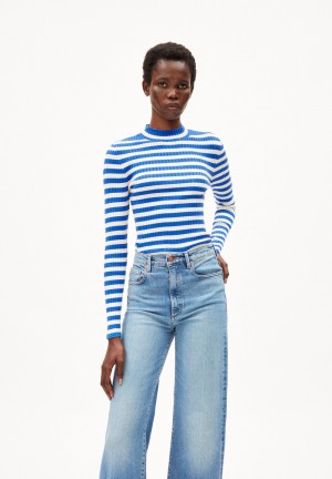 ARMEDANGELS ALAANIA STRIPED Sweater Slim Fit made of Organic Cotton Warm Blue-oatmilk | 9075-BQOGJ