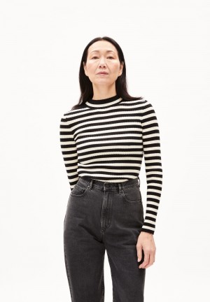 ARMEDANGELS ALAANIA STRIPED Sweater Slim Fit made of Organic Cotton Black-oatmilk | 9273-WKZMI