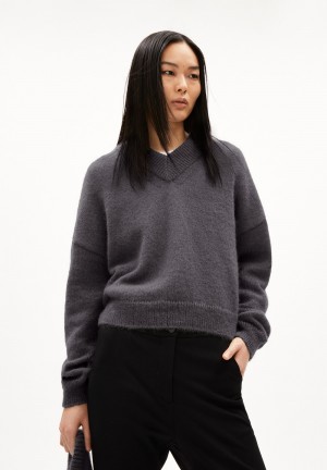 ARMEDANGELS ALBASAA MOHAIR Sweater Oversized Fit made of Mohair Wool Mix Iron Cast | 2047-NJQWX