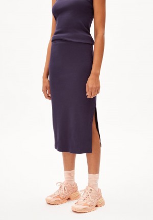 ARMEDANGELS AZITAA Rib-Jersey Skirt Slim Fit made of Organic Cotton Mix Blau | 2841-ZWFLU