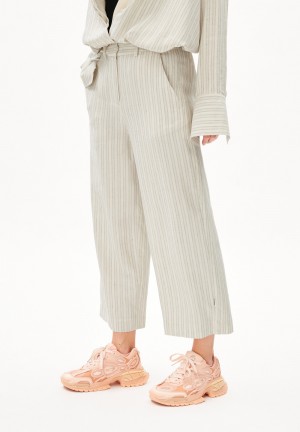 ARMEDANGELS CAARUNUS LINO STRIPES Woven Pants made of Linen-Mix Oatmilk-light Matcha | 6305-ILTBZ