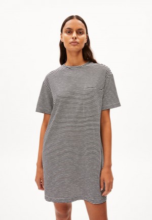 ARMEDANGELS CHAARA LOVELY STRIPES Jersey Dress Relaxed Fit made of Organic Cotton Black-oatmilk | 8596-QLSIG