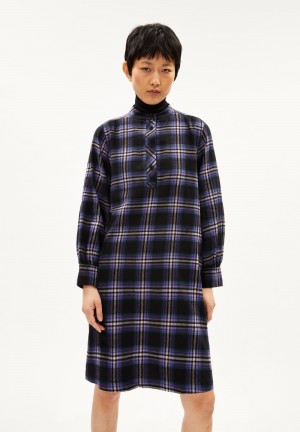 ARMEDANGELS CHARLINAA CHECK Dress Relaxed Fit made of Organic Cotton Lila | 4872-XGLEQ