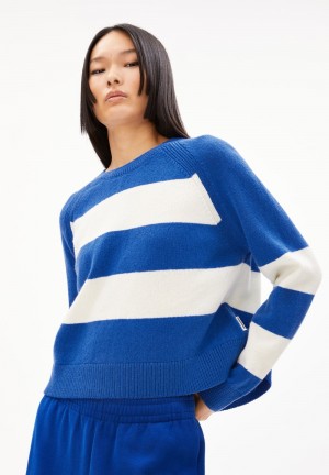 ARMEDANGELS DILIRIAA STRIPES Sweater Loose Fit made of Organic Wool Mix Warm Blue-oatmilk | 2463-WRYBE