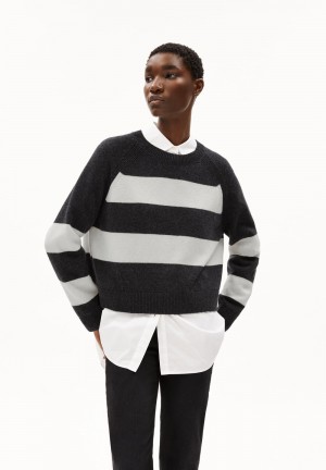 ARMEDANGELS DILIRIAA STRIPES Sweater Loose Fit made of Organic Wool Mix Steel Melange-oatmilk | 1947-HKCIM