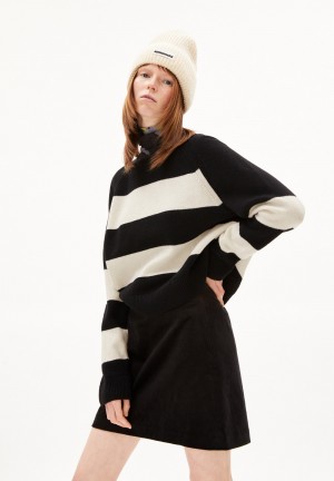 ARMEDANGELS DILIRIAA STRIPES Sweater Loose Fit made of Organic Wool Mix Black-oatmilk | 9163-YEFKS