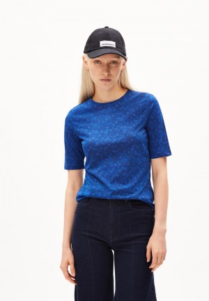 ARMEDANGELS DONAAJI MILLES FLEURS T-Shirt Slim Fit made of Organic Cotton Blau | 8963-FIRHM