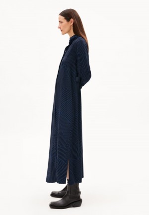ARMEDANGELS DORISAA GRAPHIC LINES Woven Dress Relaxed Fit made of LENZING™ ECOVERO™ Viscose Cool Ash | 5728-HPZTG
