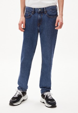 ARMEDANGELS DYLAANO Jeans Straight Leg Mid Waist Organic Cotton Mix Non-Stretch Blau | 3091-ULSGK
