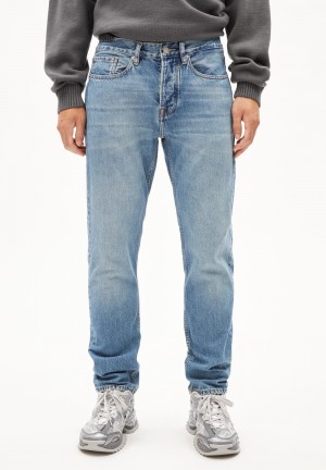 ARMEDANGELS DYLAANO PREMIUM Jeans Straight Leg Mid Waist Organic Cotton Mix Non-Stretch Blau | 2314-FLAHZ
