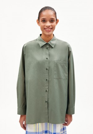 ARMEDANGELS EALGAA Blouse Loose Fit made of Organic Cotton Grau Grün | 9175-BFCGO