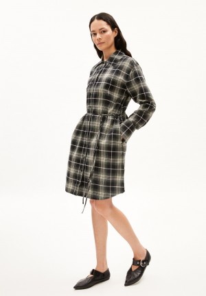 ARMEDANGELS EASINNAA CHECK Woven Dress Relaxed Fit made of Organic Cotton Black-dark Amber | 2584-JDCUV