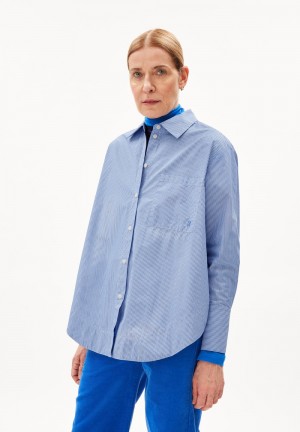 ARMEDANGELS EASSAAL STRIPED Blouse Loose Fit made of Organic Cotton Warm Blue-white | 6019-WEKQT