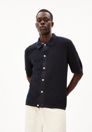 ARMEDANGELS EDUAARDO Knit Polo T-Shirt Regular Fit made of Organic Cotton Night Sky | 3480-YURHZ