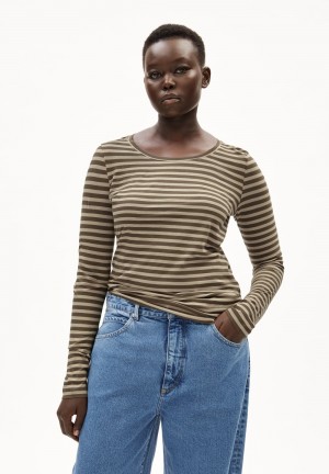 ARMEDANGELS ENRICCAA STRIPES Longsleeve Slim Fit made of Organic Cotton Gravel-dried Moss | 8761-WEBHI