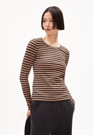 ARMEDANGELS ENRICCAA STRIPES Longsleeve Slim Fit made of Organic Cotton Cinnamon Dust-night Sky | 1654-CSRZM