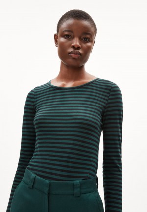 ARMEDANGELS ENRICCAA STRIPES Longsleeve Slim Fit made of Organic Cotton Teal Stone-black | 0932-RZPEF