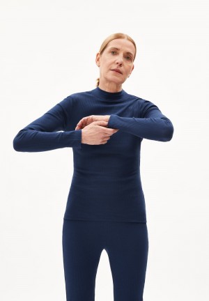 ARMEDANGELS FATIMAA Rib Longsleeve Slim Fit made of Organic Cotton Mix Tiefesblau | 8273-QVSPO