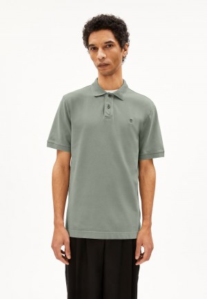 ARMEDANGELS FIBRAAS GMT DYE Polo T-Shirt Regular Fit made of Organic Cotton Grau Grün | 1657-YQWIJ