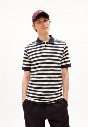 ARMEDANGELS FIBRAAS STRIPES Polo T-Shirt Regular Fit made of Organic Cotton Night Sky - Oatmilk | 7439-MVULO