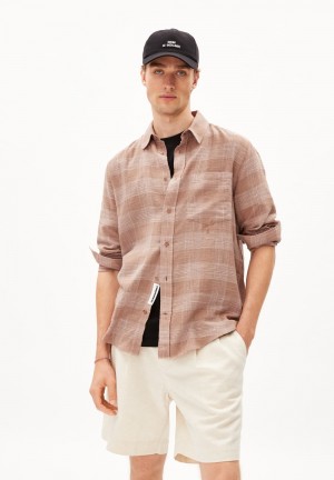 ARMEDANGELS FLAAVIEN Shirt Relaxed Fit made of Organic Cotton Mix Cinnamon Dust-grey Blush | 7235-ZERPT
