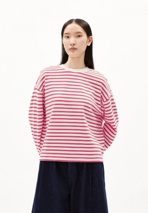 ARMEDANGELS FRANKAA MAARLEN STRIPE Sweatshirt Oversized Fit made of Organic Cotton Undyed-crushed Berry | 3746-DCXZT