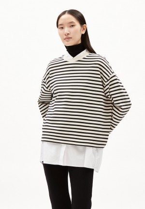 ARMEDANGELS FRANKAA MAARLEN STRIPE Sweatshirt Oversized Fit made of Organic Cotton Undyed-black | 4918-KVNSD