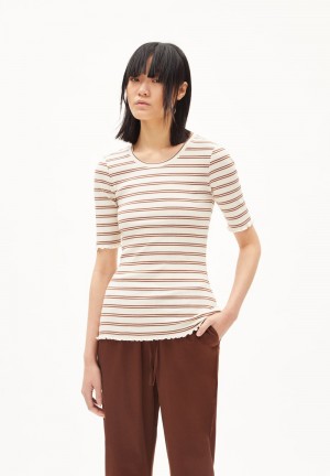 ARMEDANGELS FRAYAA DOUBLE STRIPES Rib T-Shirt made of Organic Cotton Mix Cacao-undyed | 7948-NUOIP