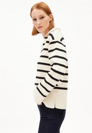 ARMEDANGELS FREJIAAS STRIPES Sweater Oversized Fit made of Organic Cotton Oatmilk-black | 8630-TWDKQ
