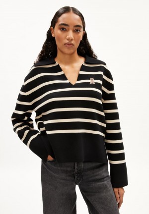 ARMEDANGELS FREJIAAS STRIPES Sweater Oversized Fit made of Organic Cotton Black-oatmilk | 3587-RQHTG