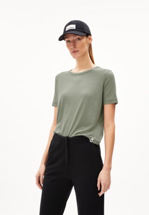 ARMEDANGELS GENEVRAA Rib T-Shirt Regular Fit made of TENCEL™ Lyocell Mix Grau Grün | 5230-ACZFN