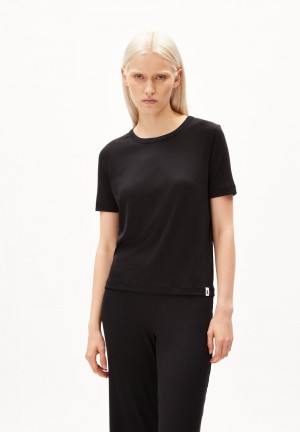 ARMEDANGELS GENEVRAA Rib T-Shirt Regular Fit made of TENCEL™ Lyocell Mix Schwarz | 9573-UYNRZ
