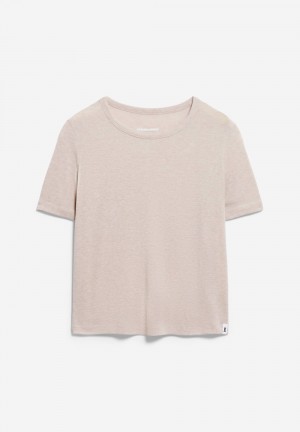 ARMEDANGELS GENEVRAA Rib T-Shirt Regular Fit made of TENCEL™ Lyocell Mix Sandstone Melange | 1872-WZNLK