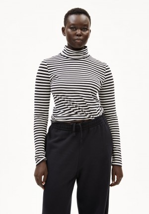 ARMEDANGELS GRAZILIAA STRIPES Longsleeve Slim Fit made of Organic Cotton White-black | 3928-CXWIS