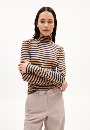 ARMEDANGELS GRAZILIAA STRIPES Longsleeve Slim Fit made of Organic Cotton Cinnamon Dust-night Sky | 3549-DEZMO