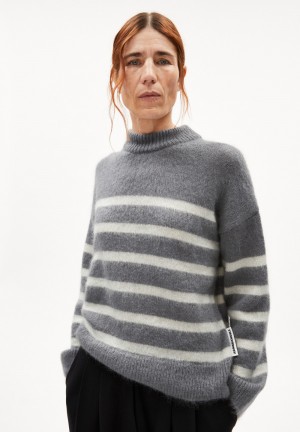 ARMEDANGELS GWYNEIRAA STRIPES Sweater Loose Fit made of Mohair Wool Mix Iron Cast-oatmilk | 3426-MXOIP