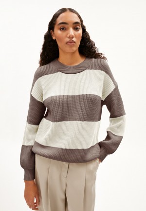 ARMEDANGELS HAAYLE BLOCKSTRIPES Sweater Loose Fit made of Organic Cotton Oatmilk-muddy Water | 0197-RXCNF