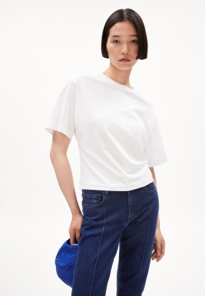 ARMEDANGELS HERSILIAA Heavyweight T-Shirt Slim Fit made of Organic Cotton Mix Weiß | 3628-UBQWS