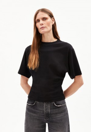 ARMEDANGELS HERSILIAA Heavyweight T-Shirt Slim Fit made of Organic Cotton Mix Schwarz | 7318-YOJMK